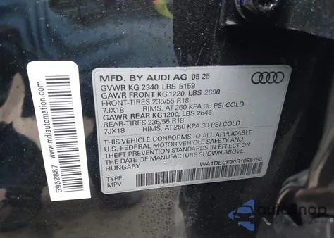 2025 Audi Q3 Premium 45 Tfsi S Line Quattro Tiptronic z USA, uszkodzony, nr VIN WA1DECF30S1085760